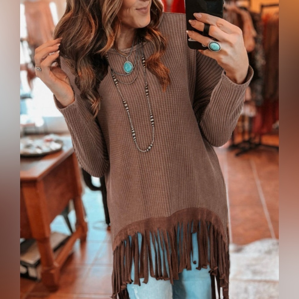 LAST ONE Waffle Fringed Sweater for Women
